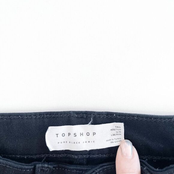 Topshop Womens Pure Black Jamie Denim Jeans High Rise Tall Size 28 - Picture 4 of 10